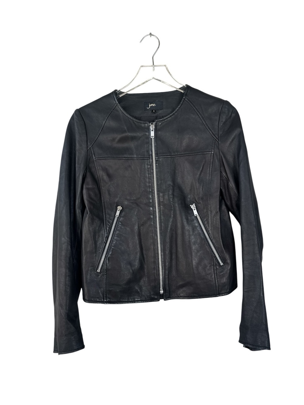 June Genuine Leather Jacket Black Zip Front Cropped Moto Style Size S